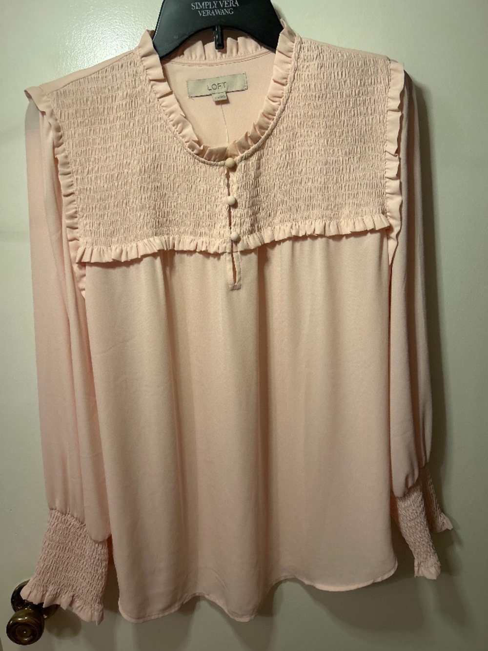 LOFT Chiffon Smocked Yoke Ruffle Long Sleeve Blouse  Size LNWT MSRP $59.50